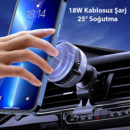 MEMO GW03 Araç İçi Havalandırma Magsafe Şarjlı Telefon Tutucu Ve Soğutucu (Siyah)
