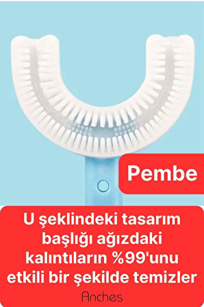 U Şeklinde Pratik Bebek Çocuk Diş Fırçası 360 Derece Temizlik Kolay Kullanım Yumuşak Silikon Fırça