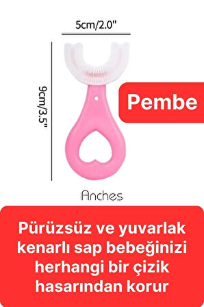 U Şeklinde Pratik Bebek Çocuk Diş Fırçası 360 Derece Temizlik Kolay Kullanım Yumuşak Silikon Fırça