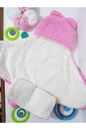 Bebek Dış Kundak Sarma Battaniye Koyu Pembe - Welsoft Kapüşonlu Çift Katman Ayaklı Model