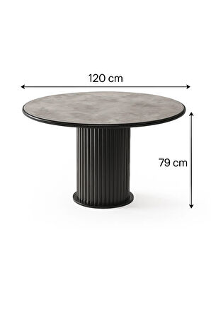 İstanbul’81 Yuvarlak Masa – Gri Mermer Desen, Siyah Ayak – Ø120 cm