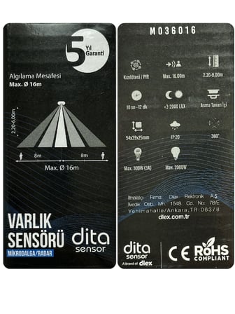 Dita MO36016 Mikrodalga / Radar Asma Tavan içi 360° Varlık Sensörü