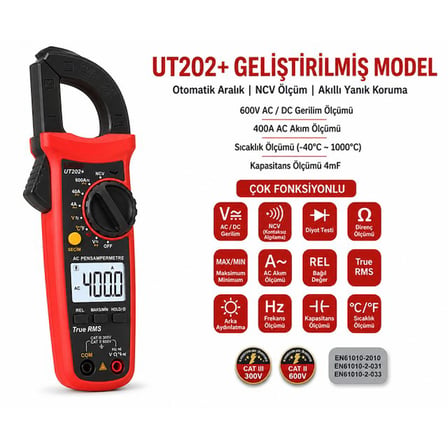 Uni-T UT-202+ Direnç Ölçer 400A AC Dijital Pensampermetre