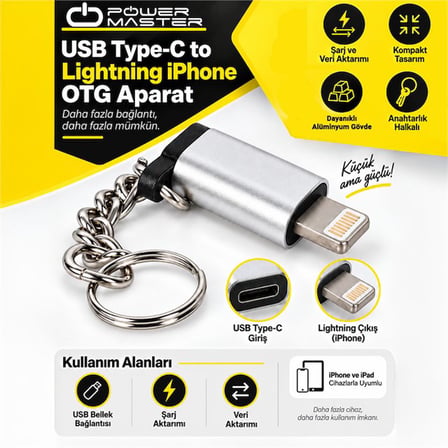 POWERMASTER 17208 USB TYPE-C TO LİGHTNİNG ÇEVİRİCİ ŞARJ VERİ AKTARIMI OTG APARAT