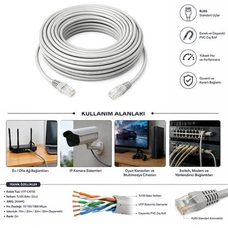 Powermaster PM-11162 Cat5 40 Metre Rj45 Patch Network Ethernet İnternet Kablosu