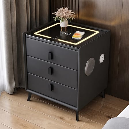 PowerMaster KH-BC01 Mobilya Komodin Kablosuz + Kablolu Şarj Ünitesi BT Speaker Dokunmatik LED Aydınl
