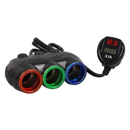 Olesson 1633 12-24V Tek USB Girişli 120W 80cm Kablolu Dijital Voltaj Ekranlı 3'lü Araç Çakmak Çoklay