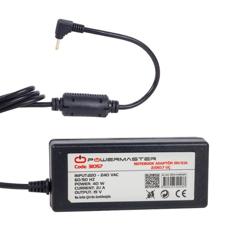 Powermaster PM-31057 Asus Uyumlu 19 Volt - 2.1 Amper 2.5*0.7 Mm Uçlu Notebook Adaptör