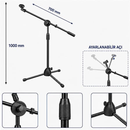 Magicvoice MV-31684 Profesyonel 1000 Mm - 700 Mm Ayarlanabilir Mikrofon Boy Sehpası