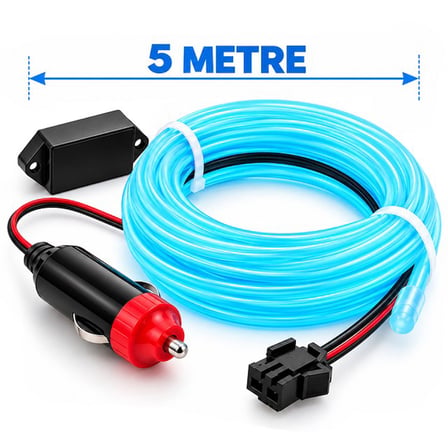 PowerMaster PM-6080 5 Metre 12 Volt Çakmak Fişli Adaptörlü Buz Mavi Neon İp Aydınlatma