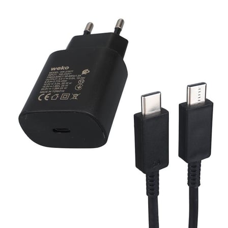 Weko WK-27877 Note10 Siyah 25 Watt Şarj Başlık Adaptörü + Type-C To Type-C Kablo