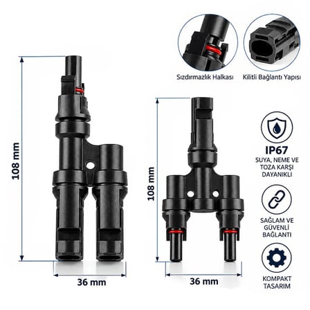 PowerMaster PM-28869 2'Lİ Güneş Paneli Paralel Bağlantı Konnektörü (2 Adet)