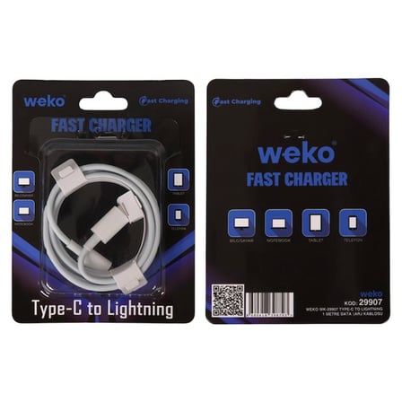 Weko WK-29907 Beyaz 1 Metre Type-C to Lightning Şarj - Data Aktarım Kablosu