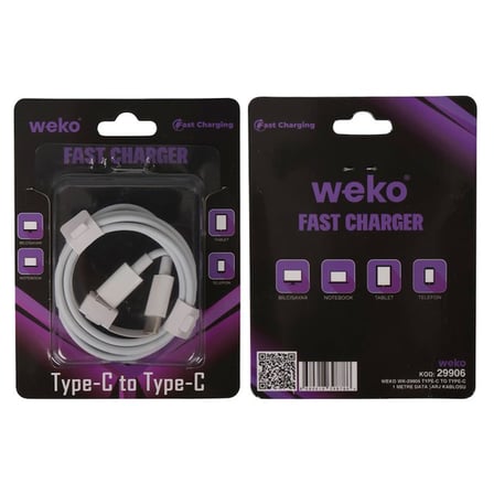 Weko WK-29906 Beyaz 1 Metre Type-C to Type-C Şarj - Data Aktarım Kablosu