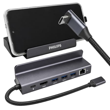 Philips SWR1691A/93 USB-C 6'sı 1 Arada Stand Tasarımlı Hub - 4K 60Hz HDMI, 1000Mbps LAN, 100W PD