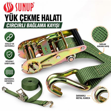 Sunup SN-37785 8 Metre Yük Çekme Halatı Cırcırlı Bağlama Kayışı Spanzet 2000KG