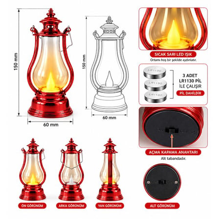 Powermaster PM-38887 Nostaljik LED Mini Gaz Lambası Tasarımlı Pilli Dekoratif Aydınlatma