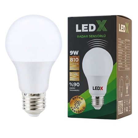 LedX AL-LL9R Radar Sensörlü 9 Watt E27 Duy 810 Lümen Beyaz Led Ampul