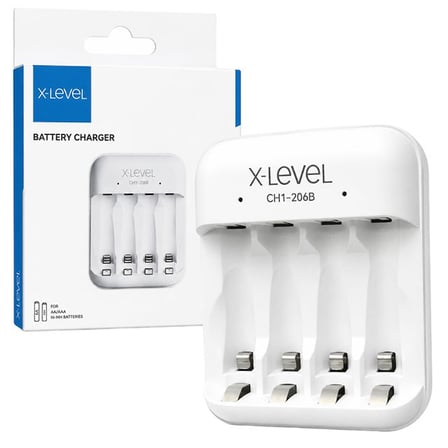 X-LEVEL CH1-206B 4 Yuvalı USB-C Girişli Akıllı AA/AAA Ni-MH Hızlı Pil Şarj Cihazı