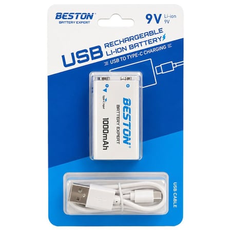 Beston 9VC-10CV 9V 1000mAh Type-C Şarj Edilebilir Li-Ion Lityum Pil ve Şarj Kablosu
