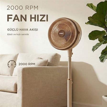 Everest FAN13 Olympos Air Krem/Gold 10" 80W 3 Hız Kademeli 2000RPM Çift Motorlu Retro Vantilatör