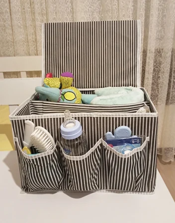 Tutturma Aparatlı Bebek Beşik Başucu Düzenleyici Kapaklı 5 Bölmeli Organizer