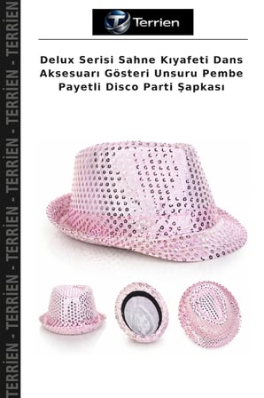 Delux Serisi Sahne Kıyafeti Dans Aksesuarı Gösteri Unsuru Pembe Payetli Disco Parti Şapkası