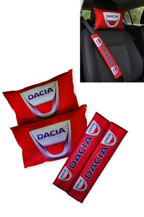 Dacia Logolu Araç Seyahat Boyun Yastığı & Emniyet Kemer Pedi - Dijital Baskılı İkili Konfor Seti