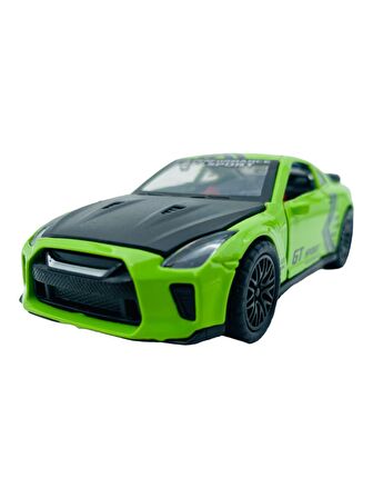 Metal Model Araba Kapıları Açılır Kapanır Çek Bırak Hareket Edebilen Lüks Araç yeşil Nissan Gtr