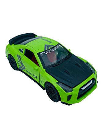 Metal Model Araba Kapıları Açılır Kapanır Çek Bırak Hareket Edebilen Lüks Araç yeşil Nissan Gtr