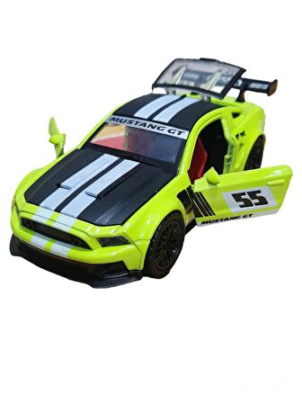 Metal Model Oyuncak Çek Bırak Haraket Eden Kapı Açılır 1.36 Yeşil Yarış Çizgi Spoiler Araba Mustang