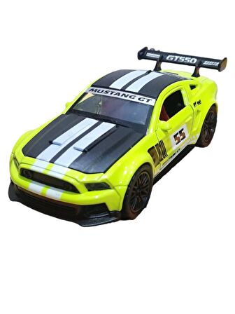 Metal Model Oyuncak Çek Bırak Haraket Eden Kapı Açılır 1.36 Yeşil Yarış Çizgi Spoiler Araba Mustang