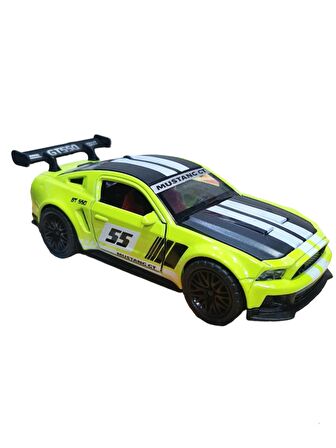 Metal Model Oyuncak Çek Bırak Haraket Eden Kapı Açılır 1.36 Yeşil Yarış Çizgi Spoiler Araba Mustang
