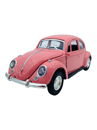 Metal Model Araba Kapıları Açılır Kapanır Çek Bırak Hareket Edebilen Klasik VW Beetle VosVos Pembe