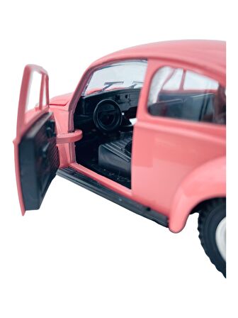 Metal Model Araba Kapıları Açılır Kapanır Çek Bırak Hareket Edebilen Klasik VW Beetle VosVos Pembe