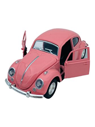 Metal Model Araba Kapıları Açılır Kapanır Çek Bırak Hareket Edebilen Klasik VW Beetle VosVos Pembe