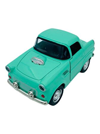 Metal Model Araba Kapıları Açılır Kapanır Çek Bırak Hareket Eden Retro 1955 Ford Thunderbird Turkuaz