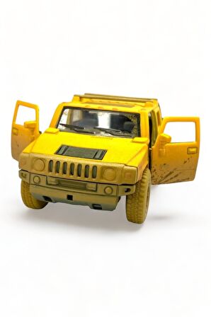 Metal Model Hummer Orjinal Lisanslı Die-Cast Araç 1,36 Çek Bırak Kapı Aç Kapa Hummer H2 Çamurlu