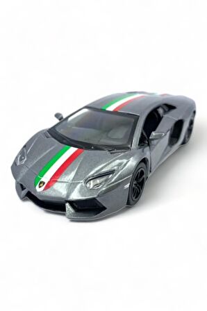 Lamborghini Aventador Şeritli Model Araba 1,36 Ölçek Lisanslı Çek Bırak Araba Gri