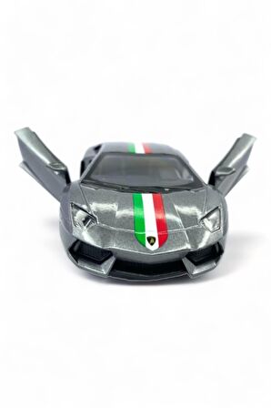 Lamborghini Aventador Şeritli Model Araba 1,36 Ölçek Lisanslı Çek Bırak Araba Gri
