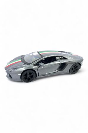 Lamborghini Aventador Şeritli Model Araba 1,36 Ölçek Lisanslı Çek Bırak Araba Gri
