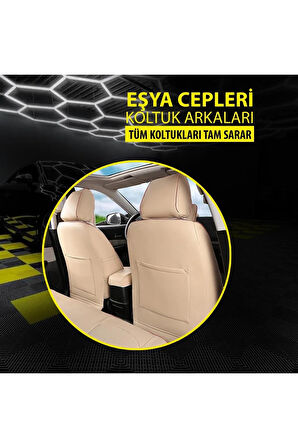 KZY UNİVERSAL BEJ JET DERİ Honda Civic 1987-2007 Uyumlu Oto Koltuk Kılıfı