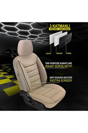 KZY UNİVERSAL BEJ JET DERİ Renault Megane 3 Uyumlu Oto Koltuk Kılıfı