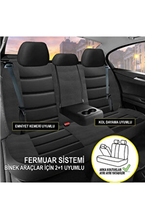 KZY UNİVERSAL SİYAH JET DERİ Renault Megane 1 Uyumlu Oto Koltuk Kılıfı