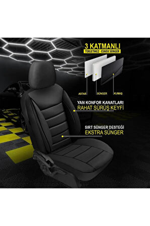 KZY UNİVERSAL SİYAH JET DERİ Hyundai Accent Era Uyumlu Oto Koltuk Kılıfı