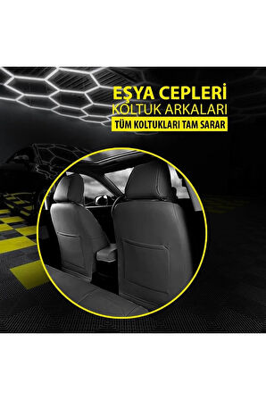 KZY UNİVERSAL SİYAH JET DERİ Hyundai Excel Uyumlu Oto Koltuk Kılıfı