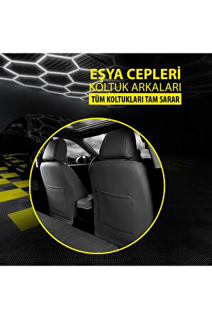 KZY UNİVERSAL SİYAH JET DERİ Renault R19 Uyumlu Oto Koltuk Kılıfı