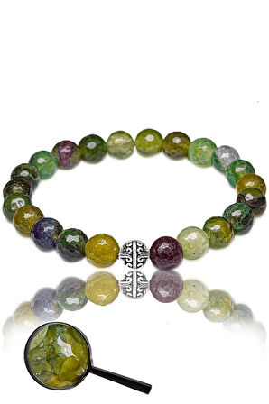 Sertifikalı Fasetli Aaa+ Yosun Akik Taşı Bileklik - Gümüş Aparatlı