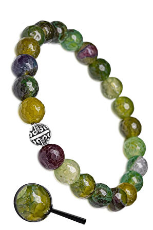 Sertifikalı Fasetli Aaa+ Yosun Akik Taşı Bileklik - Gümüş Aparatlı