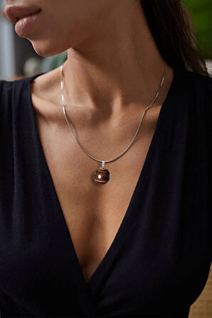 Doğal Kahverengi Akik Taşı Kolye